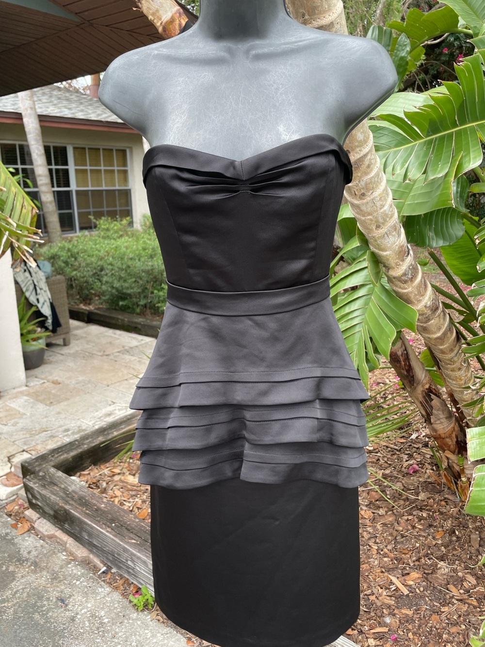 strapless corset LBD sheath dress with peplum